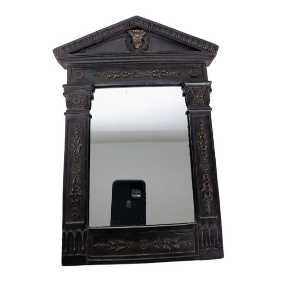 Vintage Rococo Lion Head Mirror Wall Hanging Floral Detailing Framed Faux Bois - Picture 1 of 6